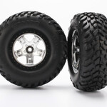 Traxxas Traxxas 5875X Front Tires & Wheels Satin Chrome Black beadlock style wheels, SCT Off-Road Racing Tires Foam Inserts (2) (2WD front)