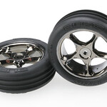 Traxxas Traxxas 2471A Tires & Wheels Tracer 2.2" Black Chrome wheels Alias Ribbed Tires Bandit Front Medium Compound w/ Foam Inserts (2)