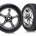 Traxxas Traxxas 2471R Tires & Wheels Tracer 2.2" Chrome wheels Alias Ribbed Tires Bandit Front Medium Compound w/ Foam Inserts (2)