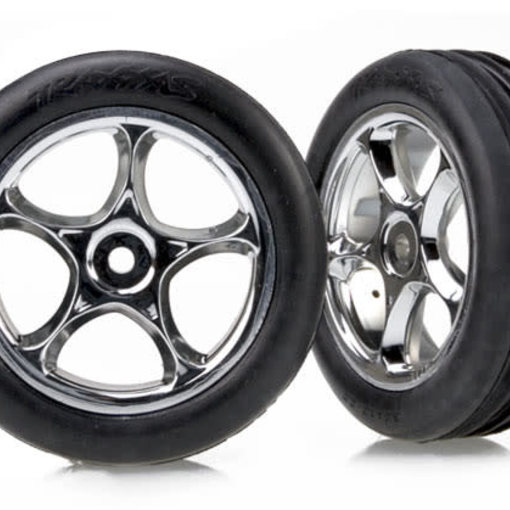 Traxxas Traxxas 2471R Tires & Wheels Tracer 2.2" Chrome wheels Alias Ribbed Tires Bandit Front Medium Compound w/ Foam Inserts (2)