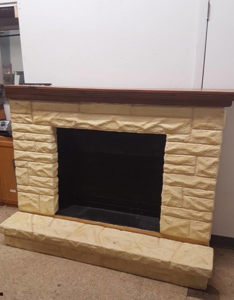 Faux Cement Fireplace W Wooden Mantel Razed Found R F Faux Cement Fireplace W Wooden Mantel