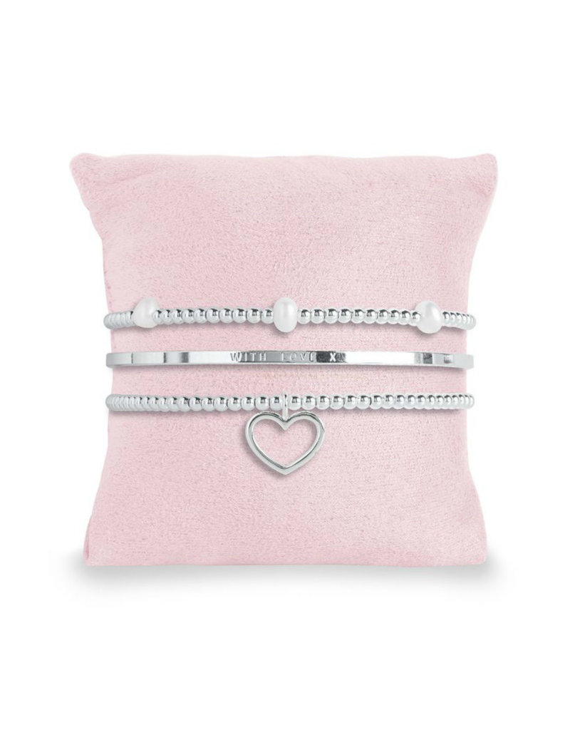 Silver Pink Box 3 Piece Stackable Inspirational Heart Bangles to My Mom