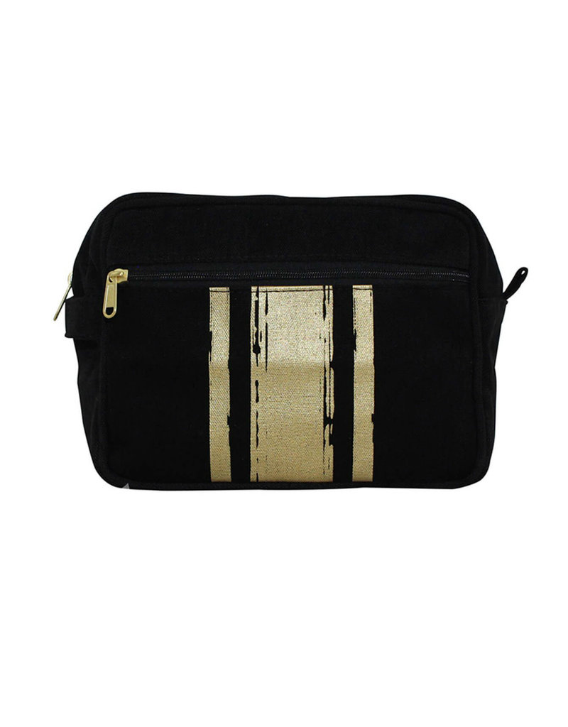 Travel Kit Black With Gold Paintstroke Stripes