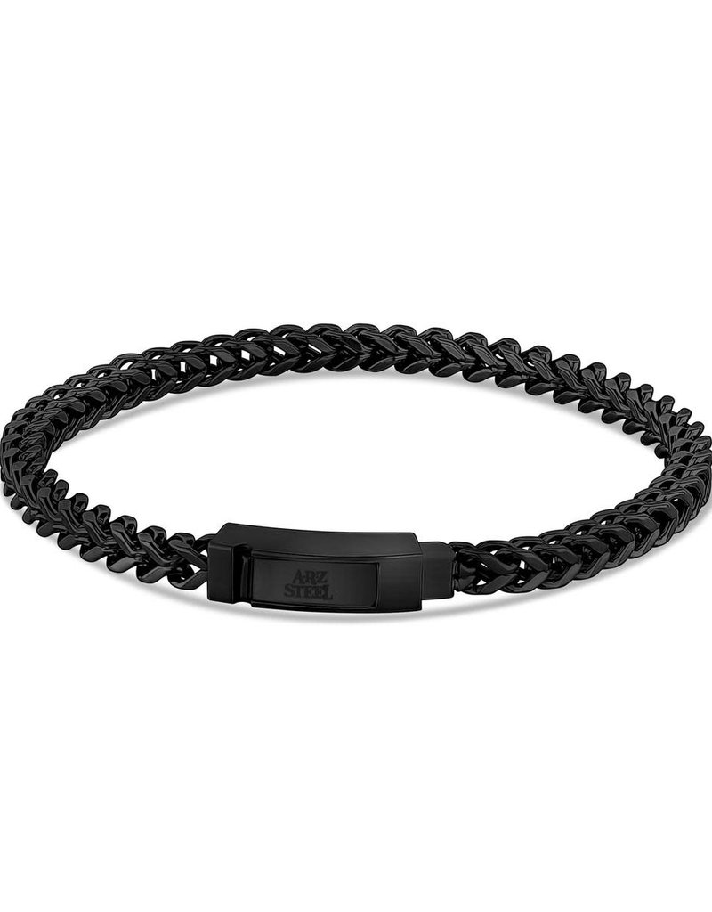 4mm Black Steel Franco Link Bracelet 8"