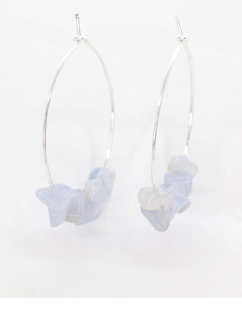 Salty Cali Rock Candy ~ Blue Lace Agate Hoops - Silver