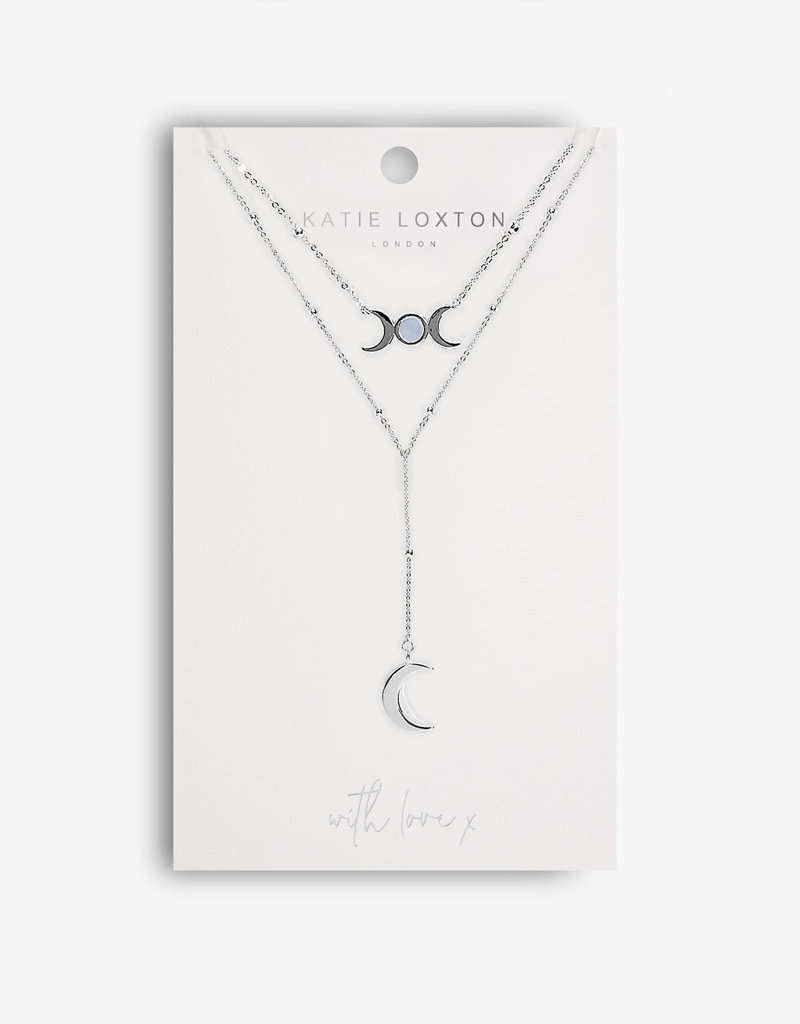KATIE LOXTON KLJ5148 LEA LARIATS | MOONS LARIAT NECKLACE | SILVER | NECKLACE | INNER CHAIN 15 3/4" OUTER CHAIN 18 11/16" + 1 15/16" EXTENDER