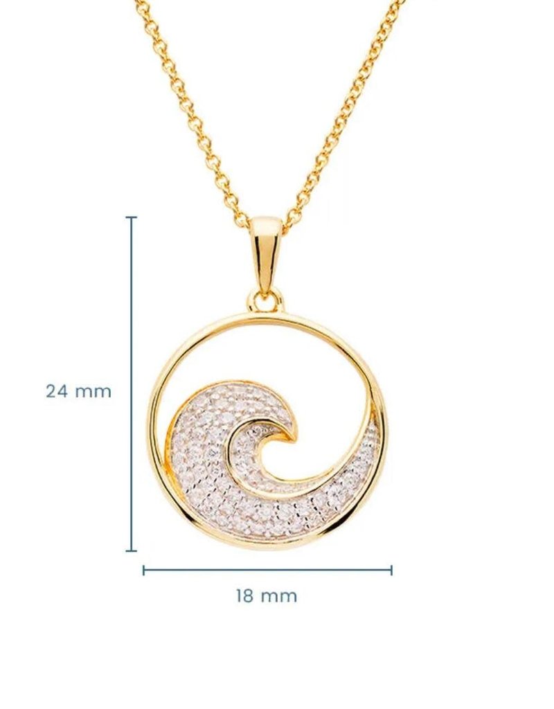 Ocean Jewelry OC302 14K Gold Vermeil Ocean Wave Necklace with Cubic Zirconias