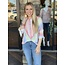 -- PINK STRIPE PLEAT HI/LO BLOUSE