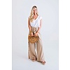 Taupe Solid Gauze Pant W/ Button Detail
