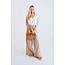 Taupe Solid Gauze Pant W/ Button Detail