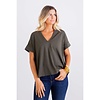 Olive Solid KNit Vneck Top