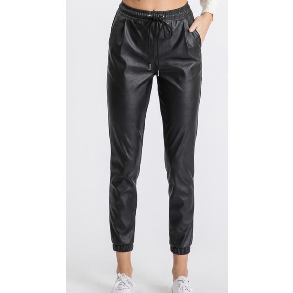  Black Faux Leather Joggers