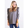 Olive Vneck Puff Sleeve Blouse