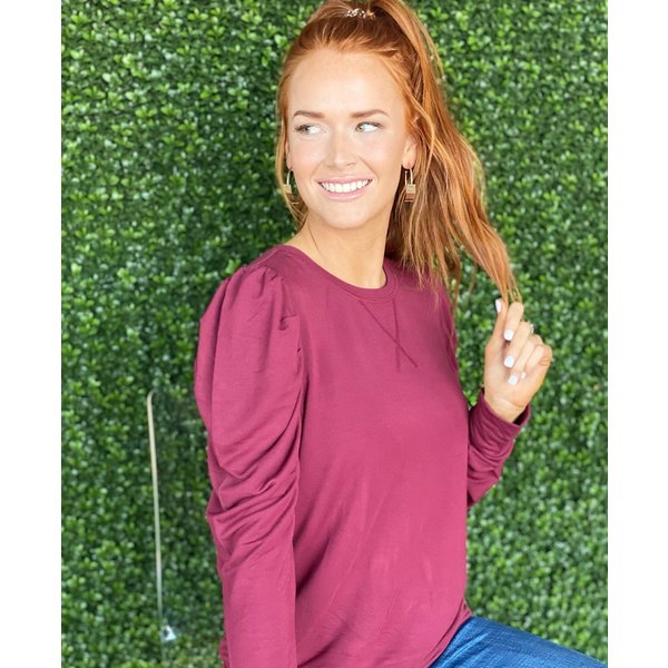  Burgundy Puuf Sleeve Top