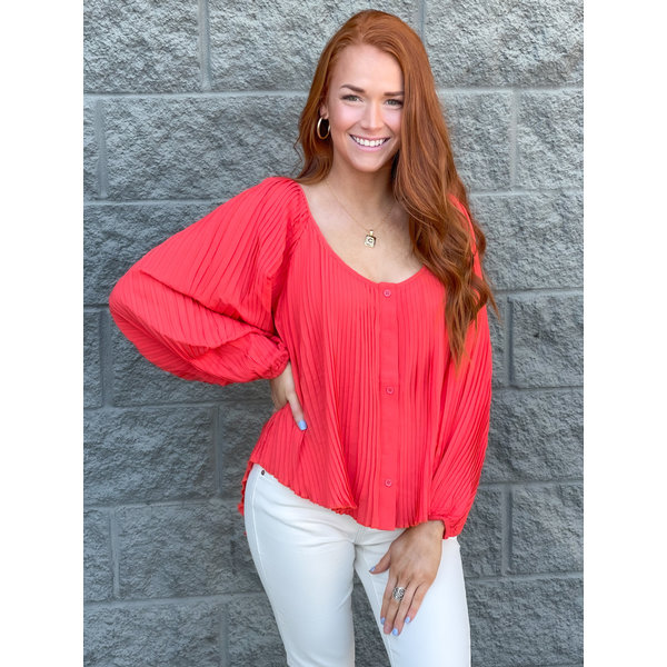  Coral PLeated Top