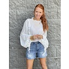 White Puff Sleeve Vertical Pleat Top
