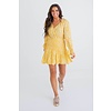 Yellow snake Vneck Smock waist dress