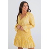 Yellow snake Vneck Smock waist dress