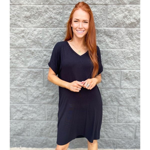  Solid Rolled Sleeve TShirt Dress