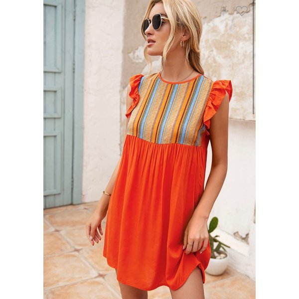  Orange Ruffle Sleeve Dress