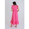 Pink Solid Ruffle Poplin Maxi Dress