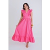 Pink Solid Ruffle Poplin Maxi Dress