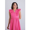 Pink Solid Ruffle Poplin Maxi Dress