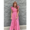 Pink Solid Ruffle Poplin Maxi Dress