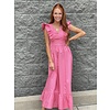 Pink Solid Ruffle Poplin Maxi Dress