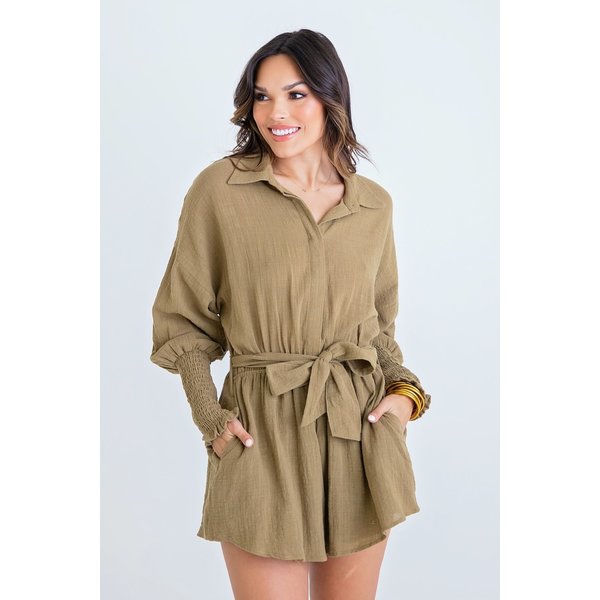  Olive Button up Romper