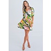 OLIVE MULTI ABSTRACT PUFF SLV DRESS