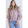 VIOLET FLORAL VNECK RUFFLE SLV TOP