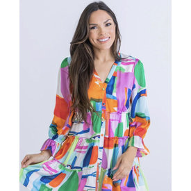  COLORFUL ABSTRACT BUTTON DRESS