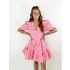 PINK SOLID POPLIN PUFF SLV DRESS