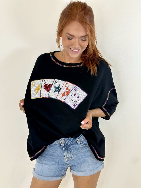 SEQUIN RAINBOW QUEEN POKER TEE