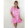 PINK PATTERN PUFF SLEEVE TIERED DRESS