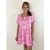 PINK PATTERN PUFF SLEEVE TIERED DRESS