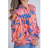 Blue Mix Floral Ruffle Slv Top