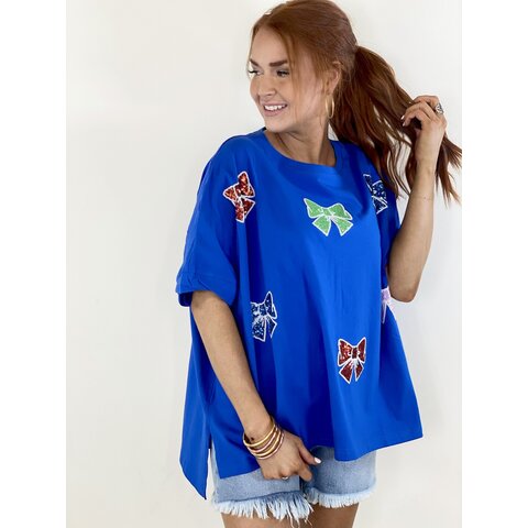 BLUE BOW SPARKLE PATCH TEE