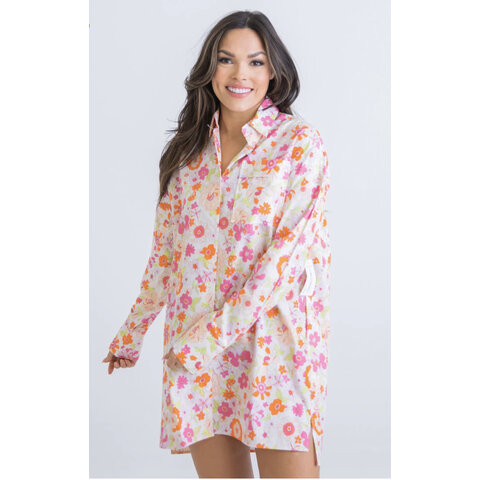 RETRO FLORAL SHIRT DRESS