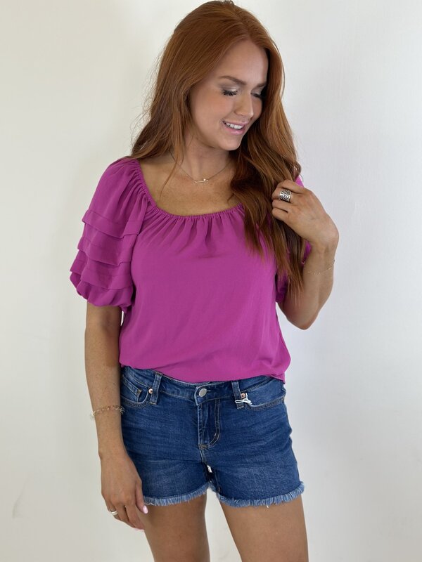 PLEAT SLEEVE TOP - BERRY
