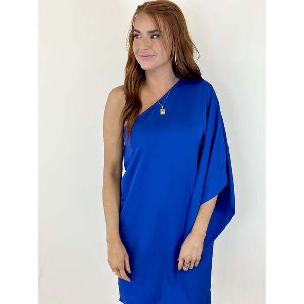  ONE SHOULDER DRESS- BLUE