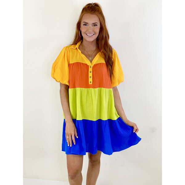  COLOR BLOCK TIERED DRESS