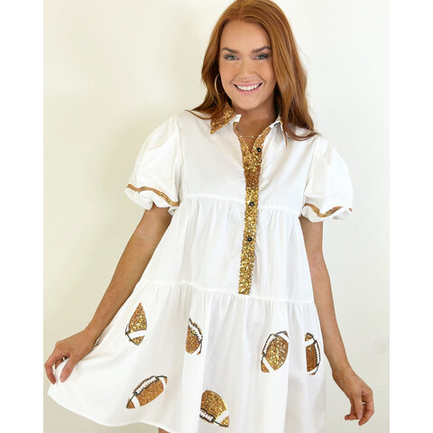 GAMEDAY SEQUIN GOLD FOOTBALLS SHIRT DRESS