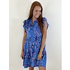 ROYAL PRINT BUTTON FRONT TIERED DRESS