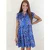 ROYAL PRINT BUTTON FRONT TIERED DRESS