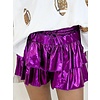 PURPLE METALLIC RUFFLE SHORTS