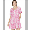 PINK PATTERN PUFF SLEEVE TIERED DRESS