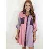 Mauve Color Block Gauze Shirt Dress