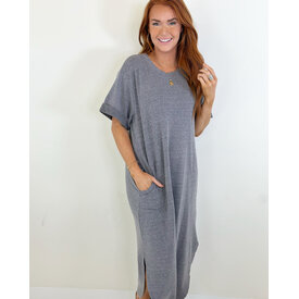  GREY CREW NECK KNIT MIDI DRESS